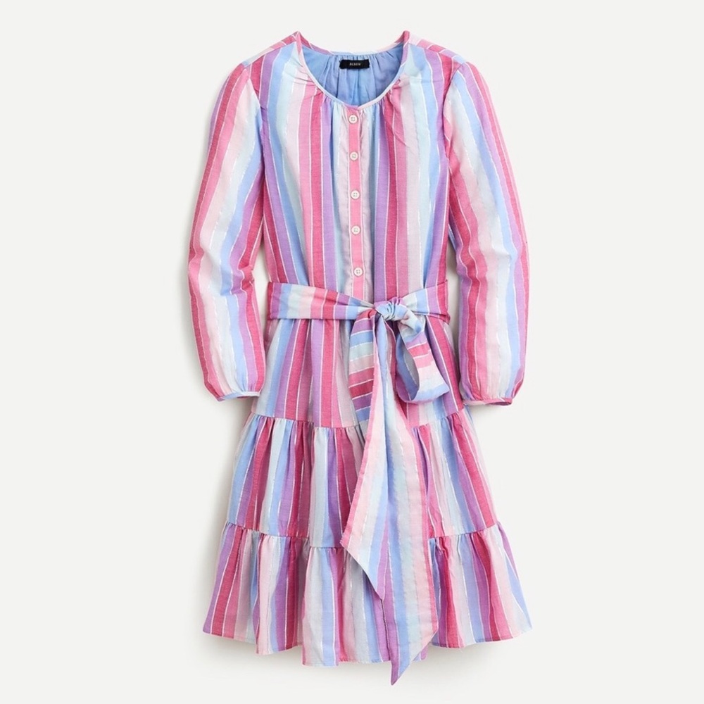 J. CREW BELTED BUTTON UP DRESS IN PASTEL STRIPES‎